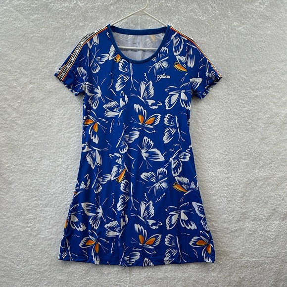 adidas x Farm Rio Butterfly Print Mini Dress Blue Short Sleeves Size Medium - Picture 2 of 10